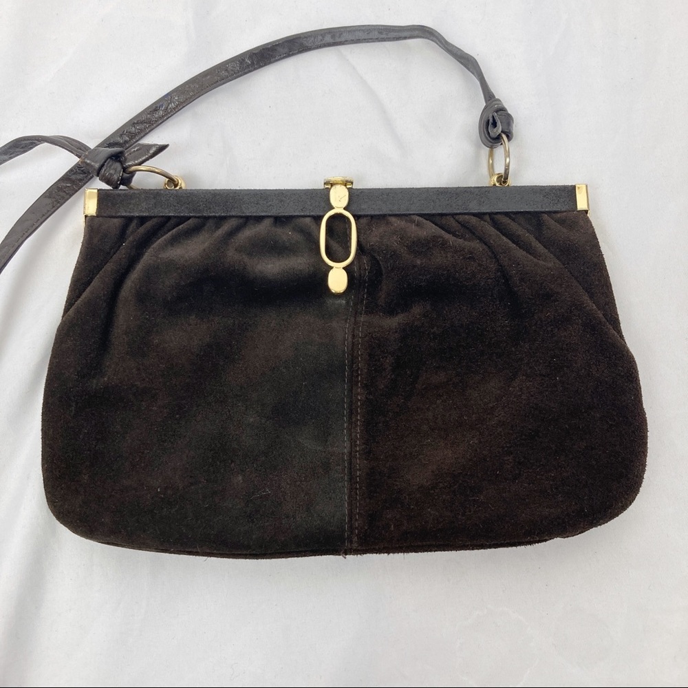 Vintage dark brown suede baguette purse shoulder bag